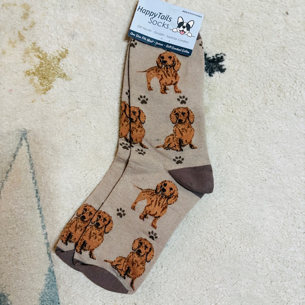 NWT Happy Trails Daschund Pattern Crew Socks